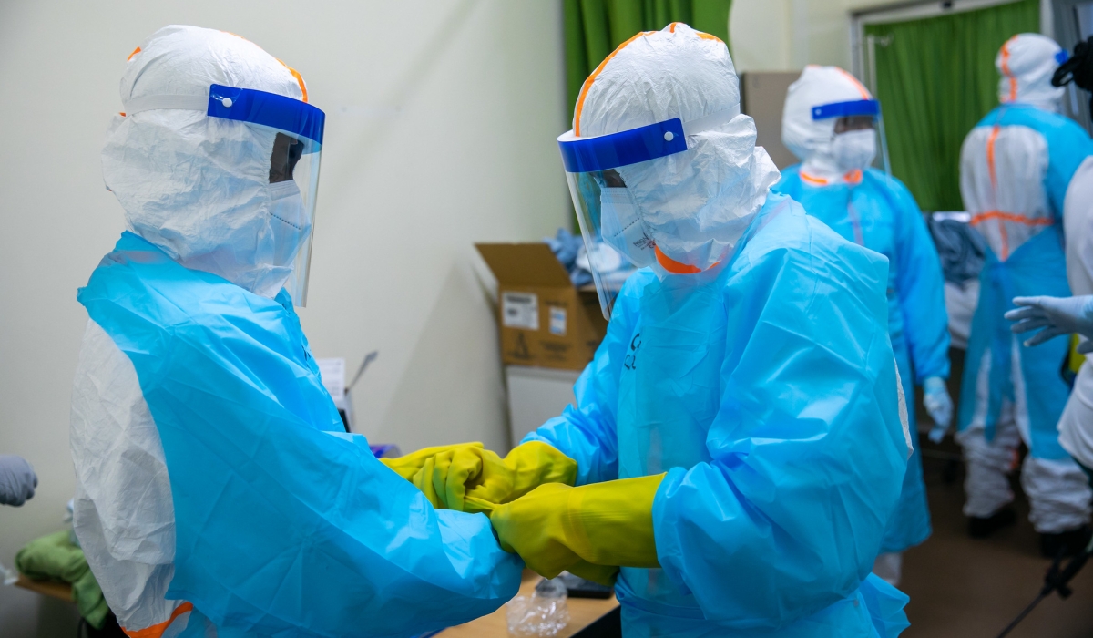 Medics during a medical drill on epidemic preparedness at King Faisal Hospital, October 17, 2022. WHO is readying medical support to Rwanda to help to halt the outbreak of Marburg virus disease. File