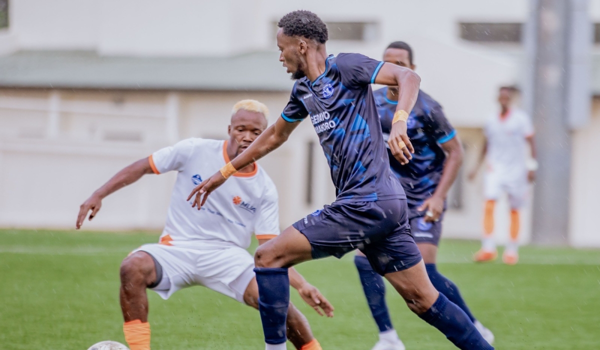 Police FC left back Christian Ishimwe tries to get past Vision FC opponent during the pair&#039;s goalless draw in the match which  had been rescheduled to Monday due to downpour-courtesy