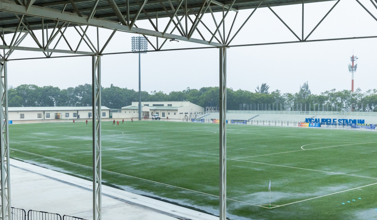 Sunday’s match between newcomers Vision FC and Police FC had to be postponed at halftime after Kigali Pele Stadium’s turf was flooded by heavy downpour. COURTESY