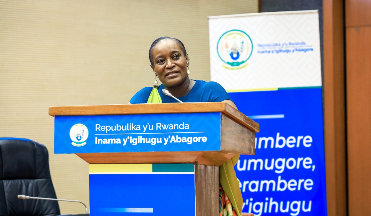 Minister of Gender and Family Promotion, Consolée Uwimana speaks during the 23rd General Assembly of the National Women&#039;s Council held at Parliament on September 30. Craish Bahizi