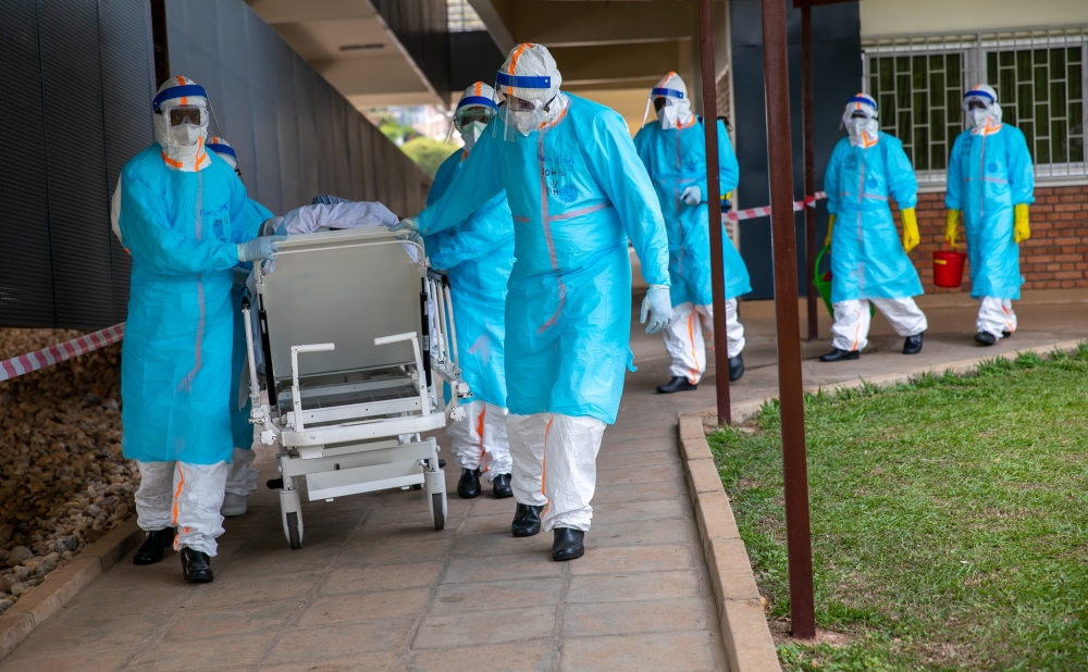 Medics during a medical drill on epidemic preparedness at King Faisal Hospital, October 17, 2022. The Ministry of Health has reported that the death toll from the Marburg virus has increased to 10 on Tuesday, October 1