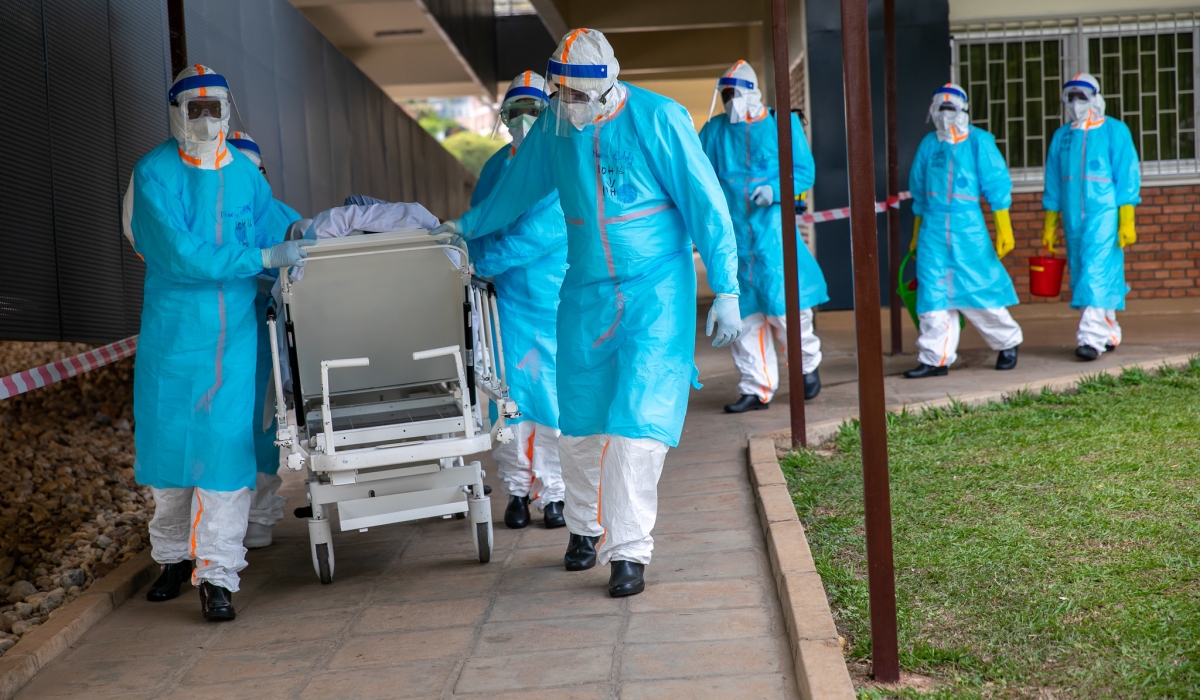 Medics during a medical drill on epidemic preparedness at King Faisal Hospital, October 17, 2022. The Ministry of Health has reported that the death toll from the Marburg virus has increased to 10 on Tuesday, October 1