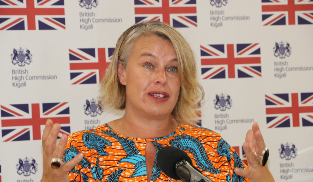 Alison Thorpe, the British High Commissioner to Rwanda addresses journalists in a press conference in Kigali on Wednesday, October 2. Courtesy