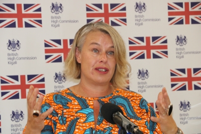 Alison Thorpe, the British High Commissioner to Rwanda addresses journalists in a press conference in Kigali on Wednesday, October 2. Courtesy