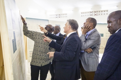 French Ambassador to Rwanda Antoine Anfré and other delegates during a guided tour of a scientific exhibition dubbed &#039;Traces of the Genocide Against the Tutsi&#039; launched  on October 1. All Photos by Emmanuel Dushimimana