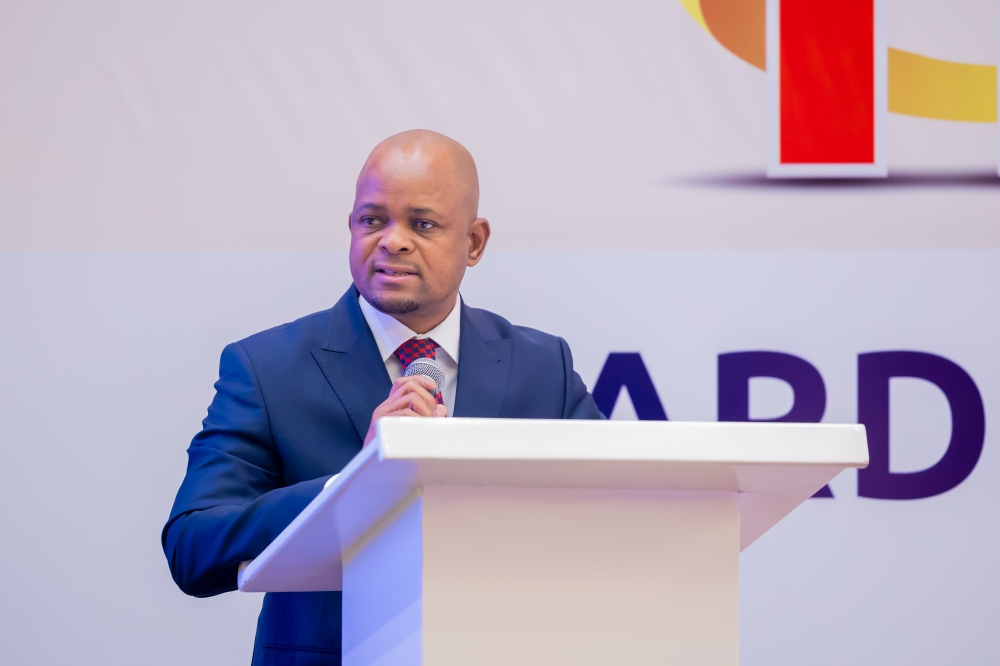 Thapelo Tsheole, Chief Executive Officer of the Rwanda Capital Market Authority delivers remarks during an event in June. Courtesy