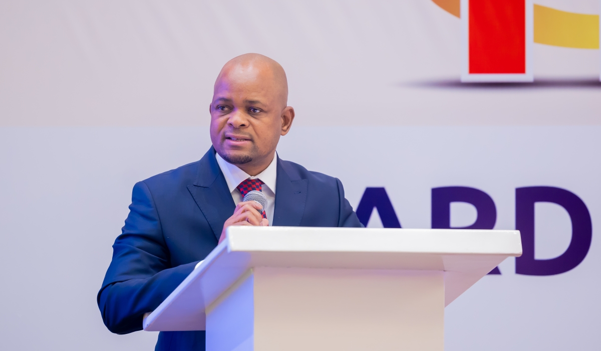 Thapelo Tsheole, Chief Executive Officer of the Rwanda Capital Market Authority delivers remarks during an event in June. Courtesy