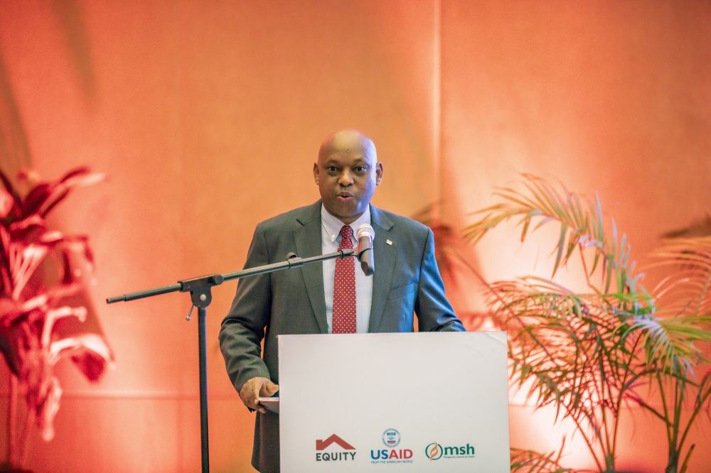 Equity Bank Rwanda Managing Director, Hannington Namara addresses delegates during the official launch of the project in Kigali on October 3. All photos by  Emmanuel Dushimimana