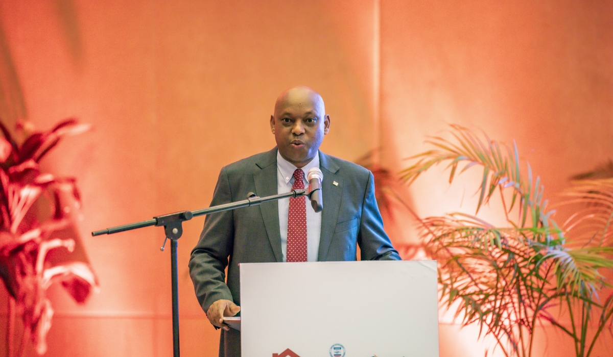 Equity Bank Rwanda Managing Director, Hannington Namara addresses delegates during the official launch of the project in Kigali on October 3. All photos by  Emmanuel Dushimimana