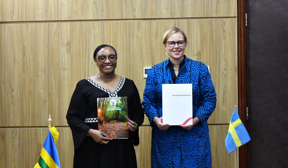 Minister of Environment, Valentine Uwamariya and Martina Fors Mohlin, Chargé d’affaires at the Embassy of Sweden in Kigali during the signing ceremony on Thursday, October 3. Courtesy