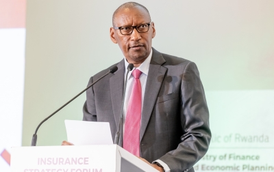 John Rwangombwa, Governor of the National Bank of Rwanda delivers his remarks during  Insurance Strategy Forum on Wednesday.