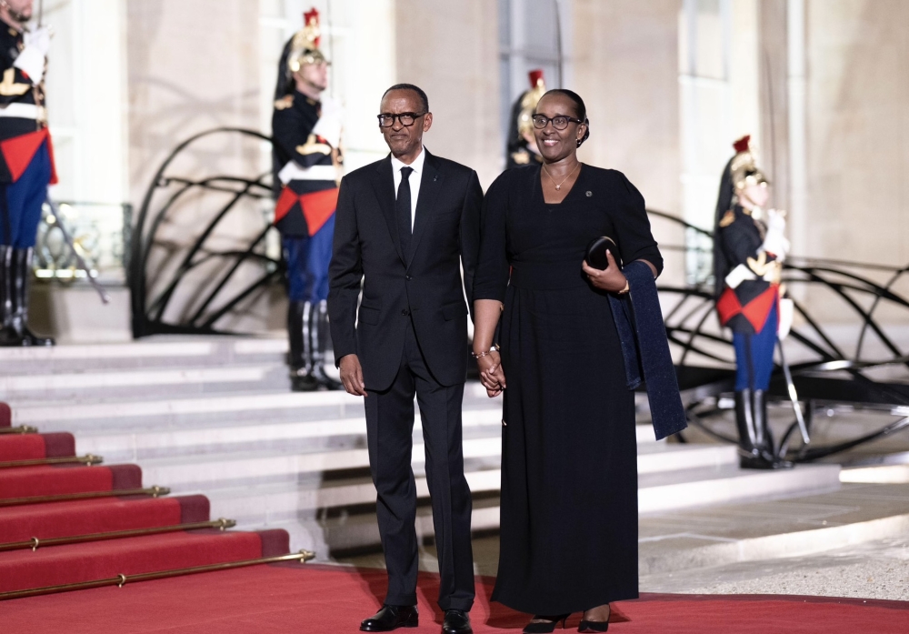 President Paul Kagame and First Lady Jeannette Kagame pose for a photo as they joined other leaders for a dinner hosted by French President Emmanuel Macron in Paris, on Friday, October 4. All photos by Village Urugwiro.