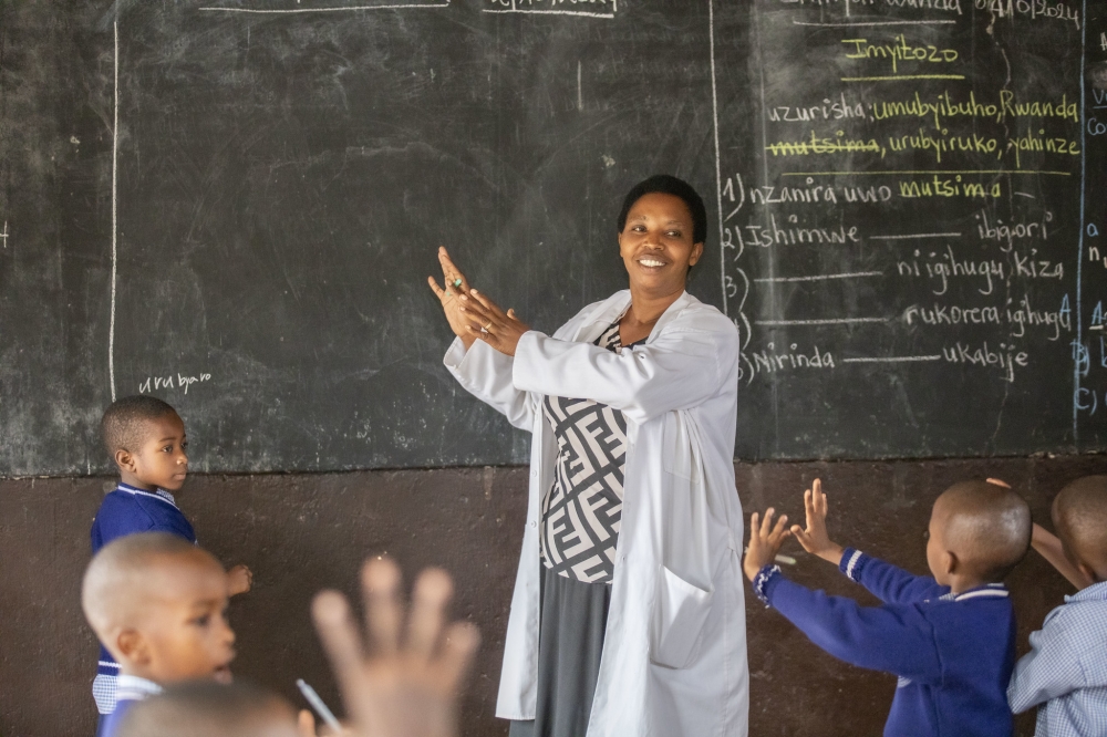 A teacher during a class at Groupe Scolaire Muhima in Nyarugenge on October 1. Photo by Emmanuel Dushimimana