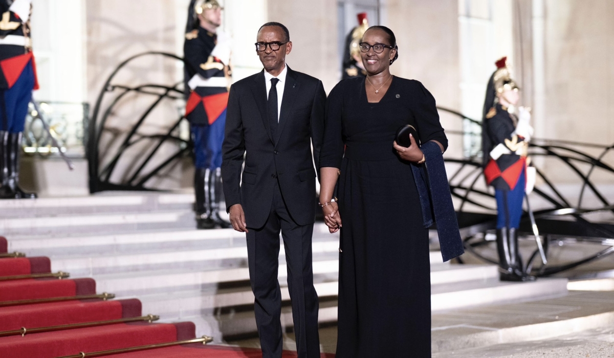 President Paul Kagame and First Lady Jeannette Kagame pose for a photo as they joined other leaders for a dinner hosted by French President Emmanuel Macron in Paris, on Friday, October 4. All photos by Village Urugwiro.