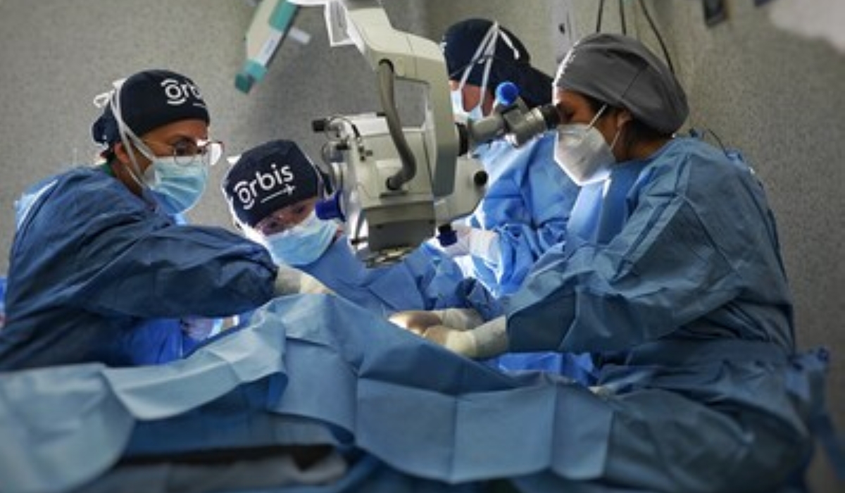 Eye care professionals in Peru build sight-saving skills during an on-site hospital training led by Orbis in 2023. Photo: Geoff Oliver Bugbee