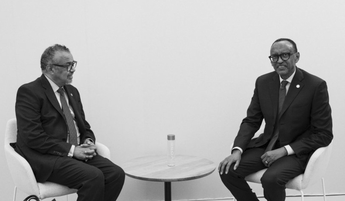 President Paul Kagame meets Dr Tedros Adhanom Ghebreyesus, the Director-General of the World Health Organization in Paris, on Saturday, October 5. Photo by Village Urugwiro