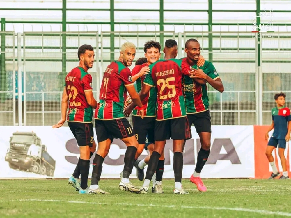 Bonheur Mugisha (number 25) celebrates with teammates following their 1-0 victory over CA Bizertin on Thursday. Courtesy