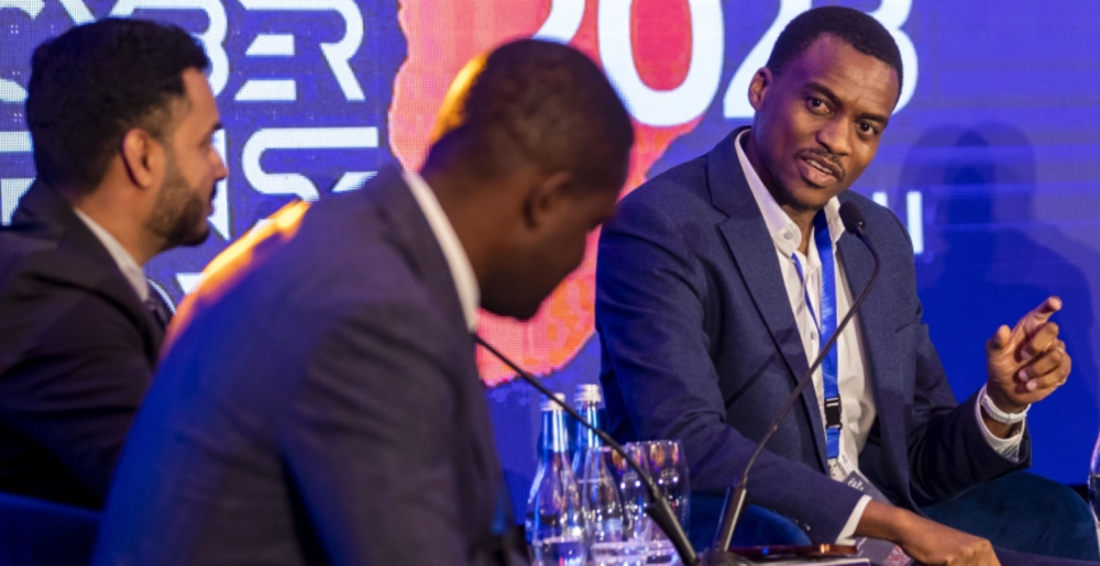 Patrick Ndjientcheu, Chief Product and Engineering Officer at Irembo (Right) speaking during a panel discussion on November 16, 2023. File