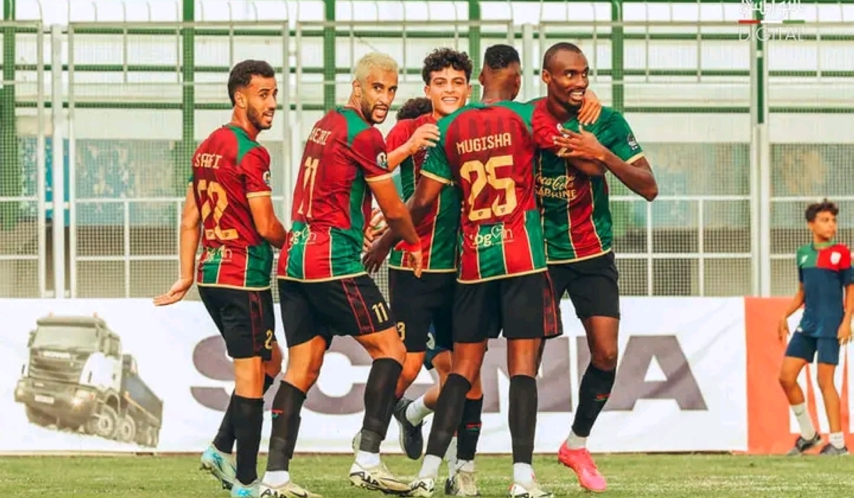 Bonheur Mugisha (number 25) celebrates with teammates following their 1-0 victory over CA Bizertin on Thursday. Courtesy