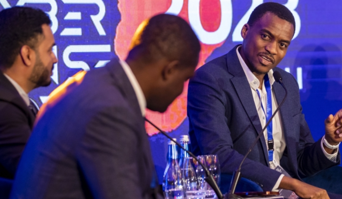 Patrick Ndjientcheu, Chief Product and Engineering Officer at Irembo (Right) speaking during a panel discussion on November 16, 2023. File