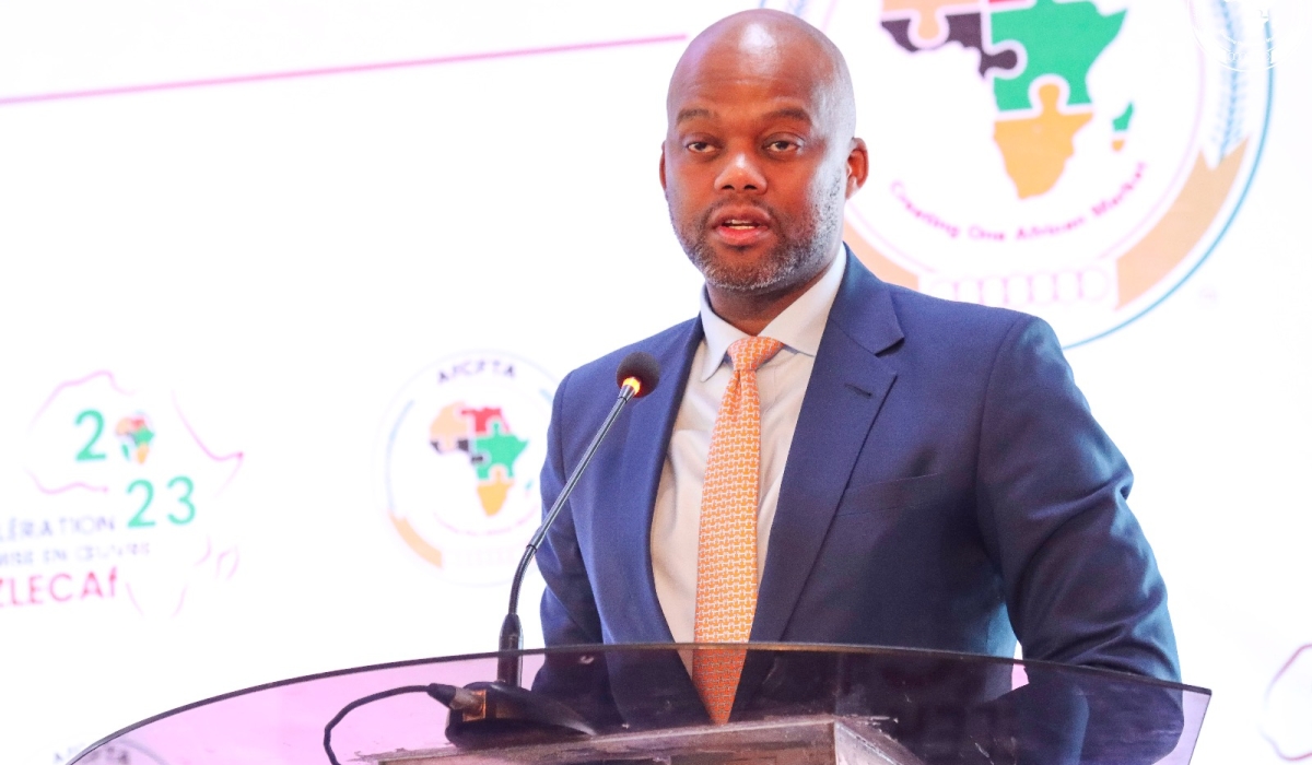 Wamkele Mene, Secretary General of AfCFTA addresses the conference. Rwanda will host the second edition of the African Continental Free Trade Area (AfCFTA) Business Forum slated for October 9-11. Courtesy