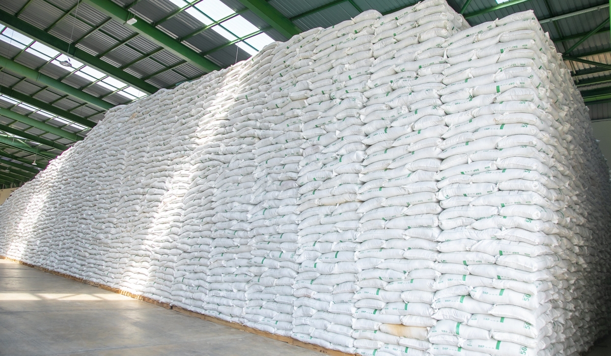 Inside the store of a fertilizer blending factory in Bugesera District. Rwanda’s industrial output increased by 4.8 percent In August 2024. Courtesy