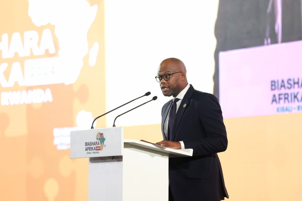 Secretary General of the AfCFTA Secretariat Wamkele Mene delivers his remarks at the  Biashara Afrika 2024 in Kigali on Wednesday, October 9. Courtesy