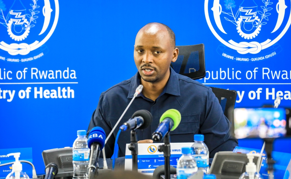 Minister of Health Dr Sabin Nsanzimana speaks during the press conference in Kigali on October 6 Photo by Craish Bahizi