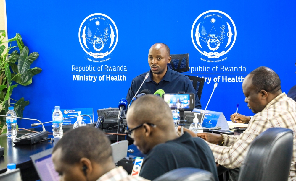 Minister Health Dr. Sabin Nsanzimana during the press conference  on Thursday, October 10 Photo by Craish Bahizi