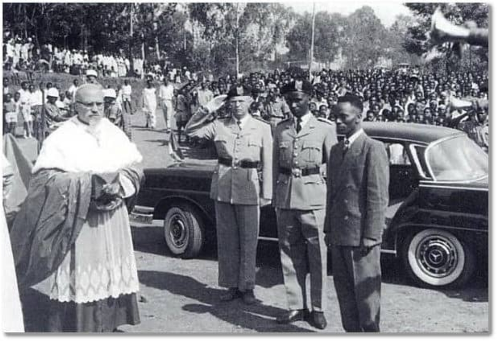 Bishop Perraudin (left) and President Gregoire Kayibanda (right).