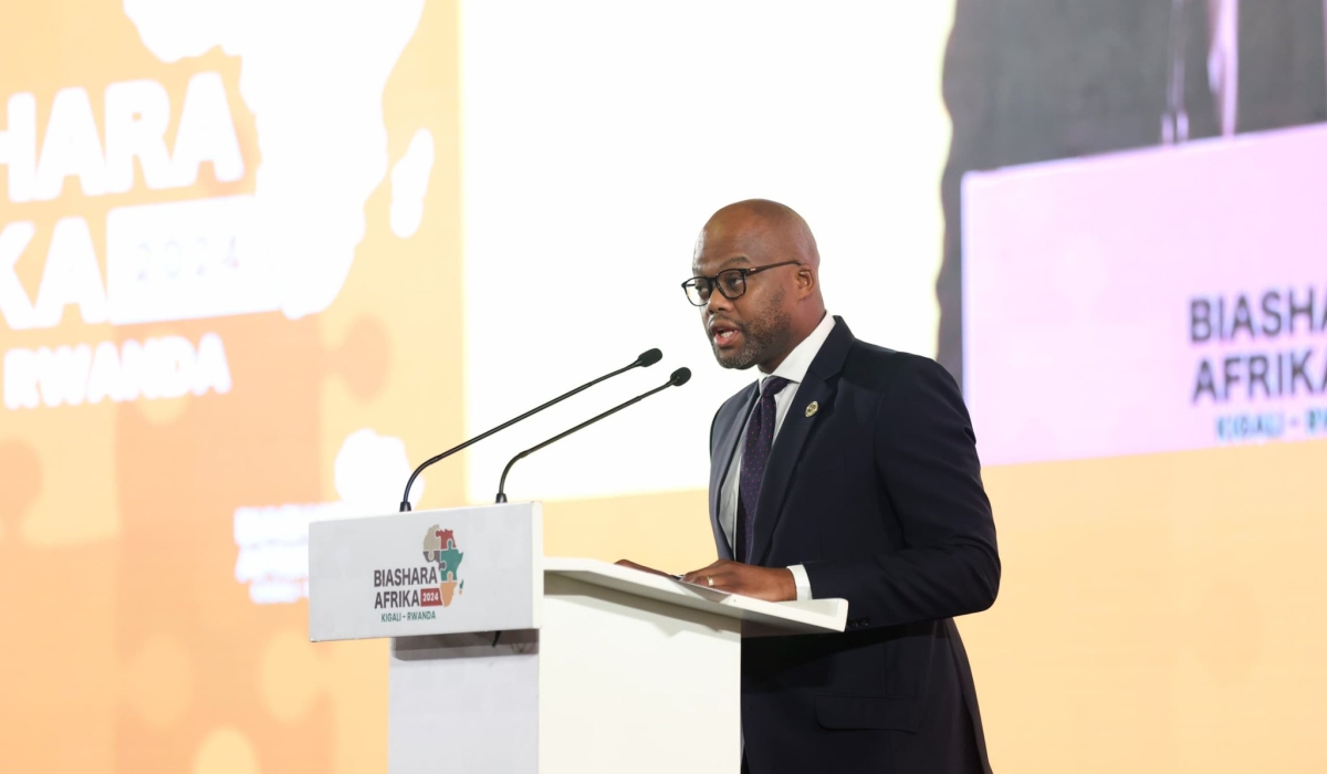 Secretary General of the AfCFTA Secretariat Wamkele Mene delivers his remarks at the  Biashara Afrika 2024 in Kigali on Wednesday, October 9. Courtesy