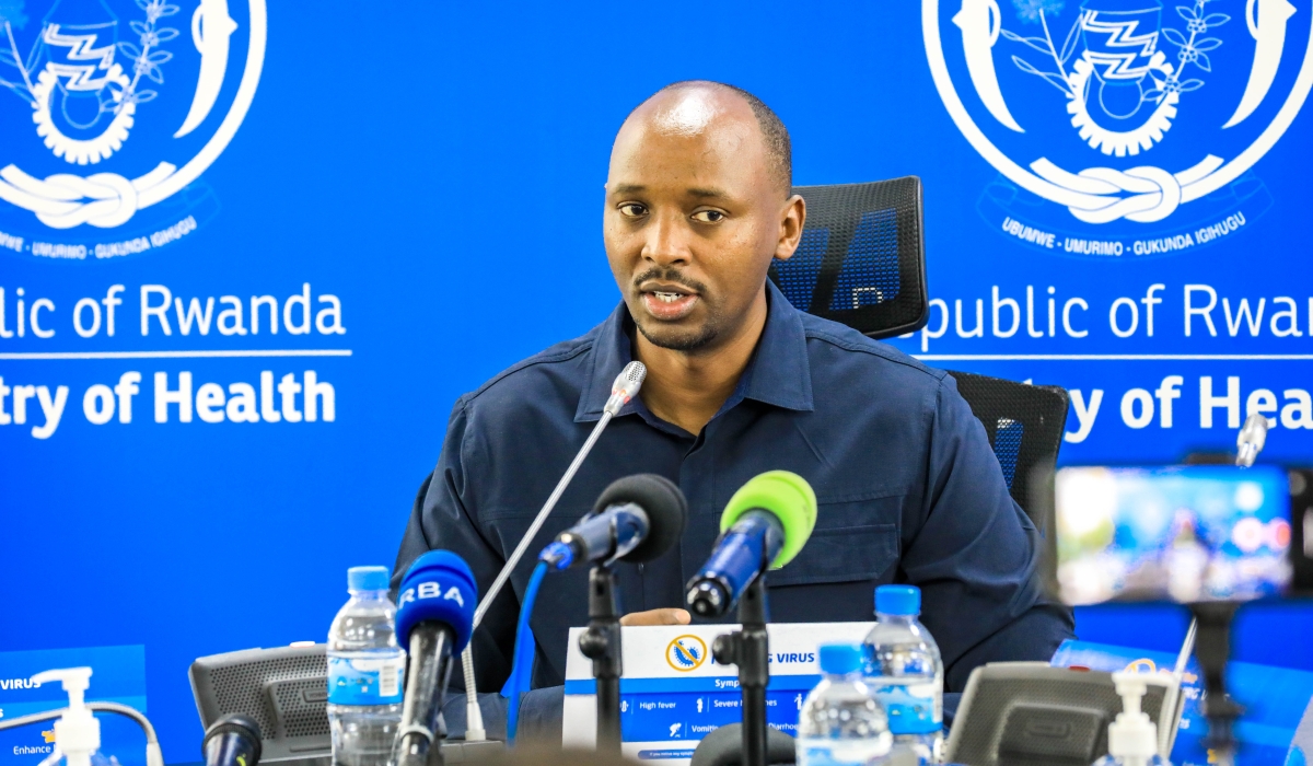 Minister of Health Dr Sabin Nsanzimana speaks during the press conference in Kigali on October 6 Photo by Craish Bahizi