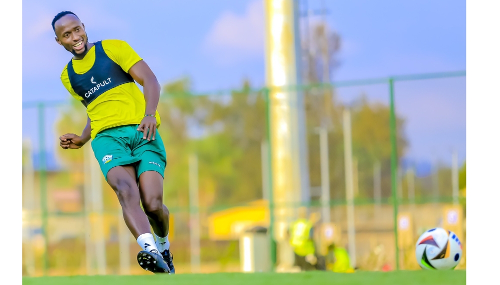 National team defender Thierry Manzi during a training session.  Defender Manzi could miss Rwanda’s crunch AFCON 2025 match day four and return leg qualifier against Benin.