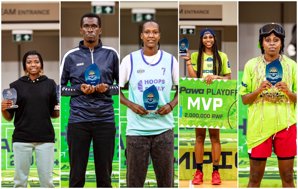 L-R: Brigitte Nibishaka, coach Xavier Byukusenge, Jane Dusabe, Kristina Morgan, and Rosine Micomyiza.