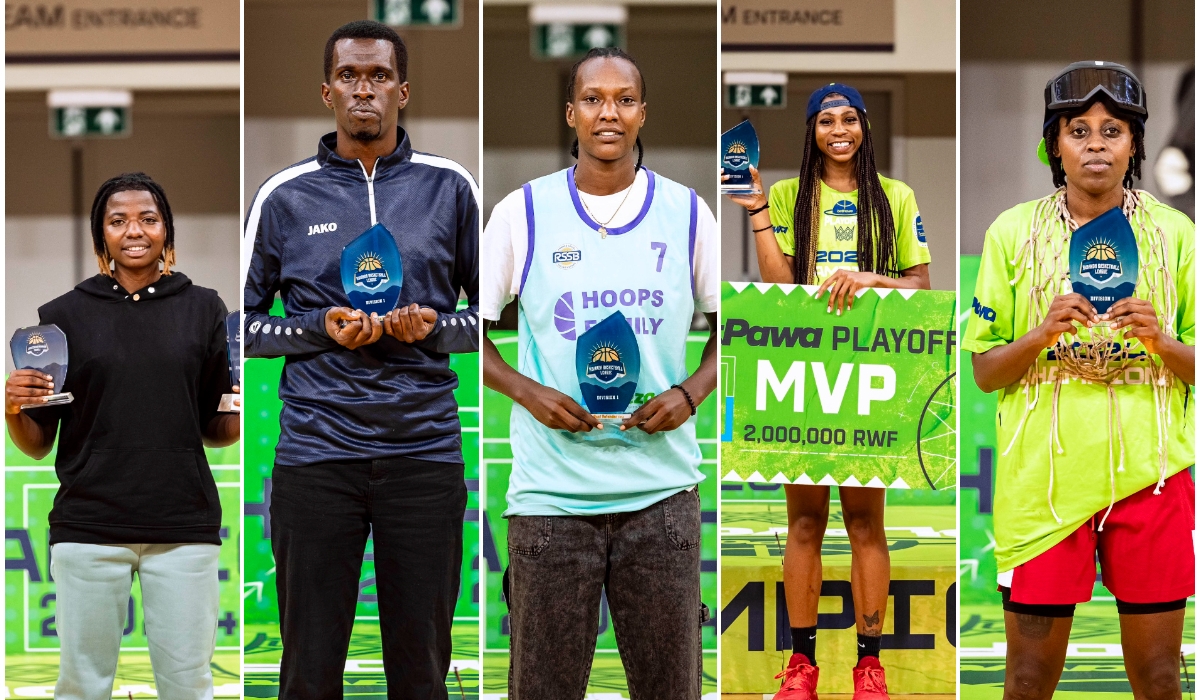 L-R: Brigitte Nibishaka, coach Xavier Byukusenge, Jane Dusabe, Kristina Morgan, and Rosine Micomyiza.