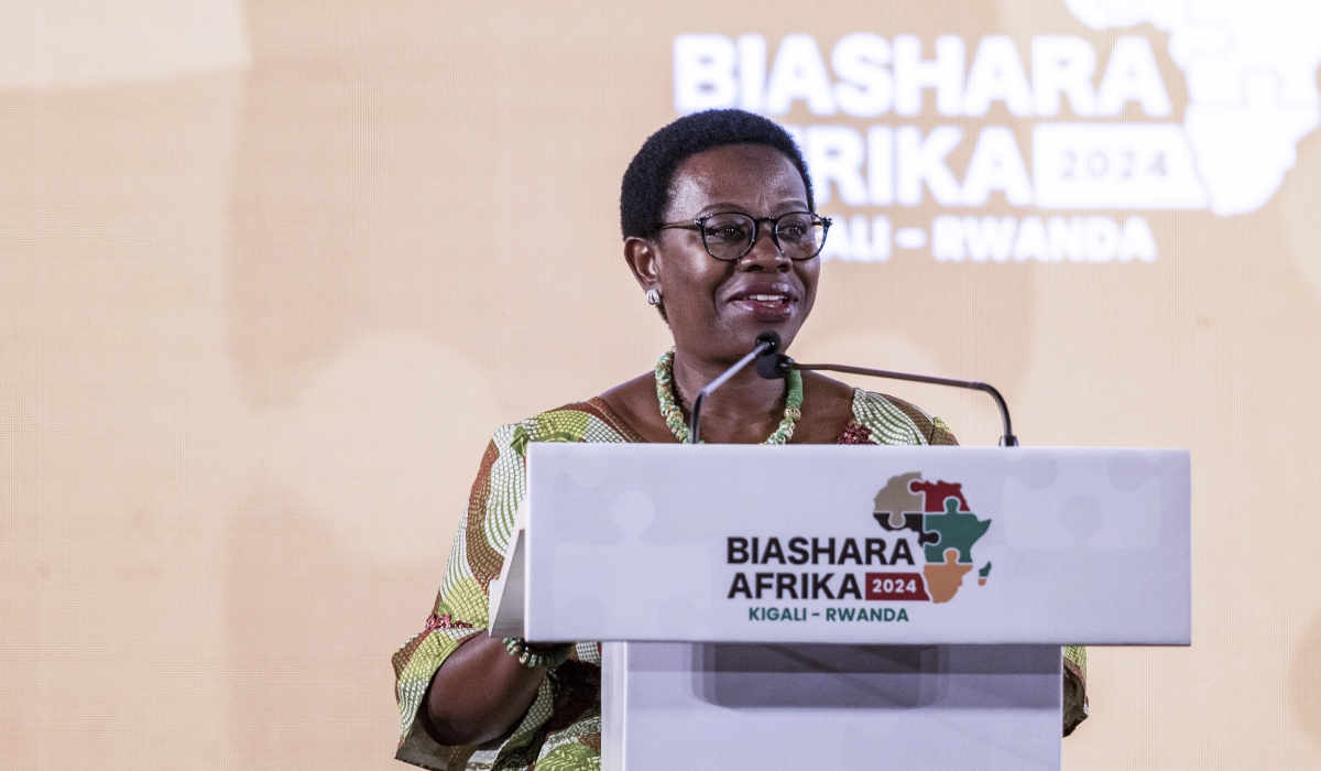 Monique Nsanzabaganwa, Deputy Chairperson  of the African Union Commission addresses delegates at Biashara Afrika 2024 in Kigali on Wednesday, October 9. Dan Gatsinzi