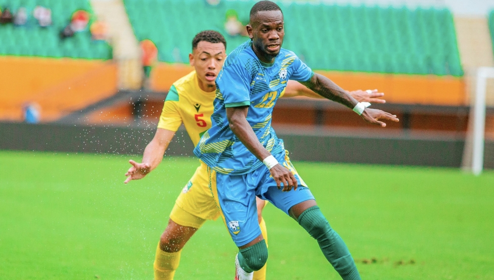 Rwanda&#039;s Jojea Kwizera wins the ball against Benin&#039;s player during the first leg match. Both teams will face at Amahor Stadium on Tuesday, October 14. Courtesy