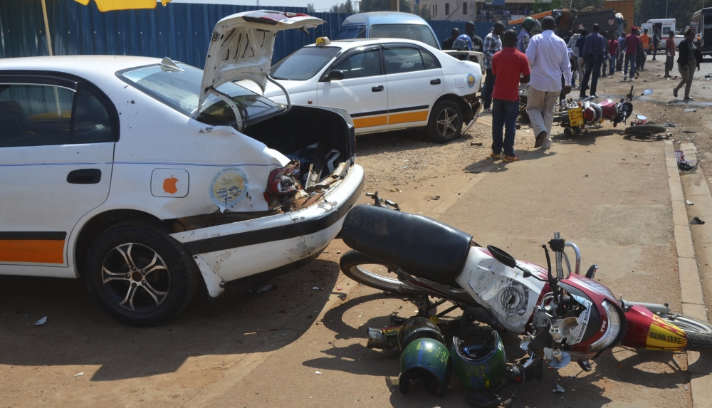 An accident scene involving motorcycles in Kicukiro on June 10, 2016. Photo: File.