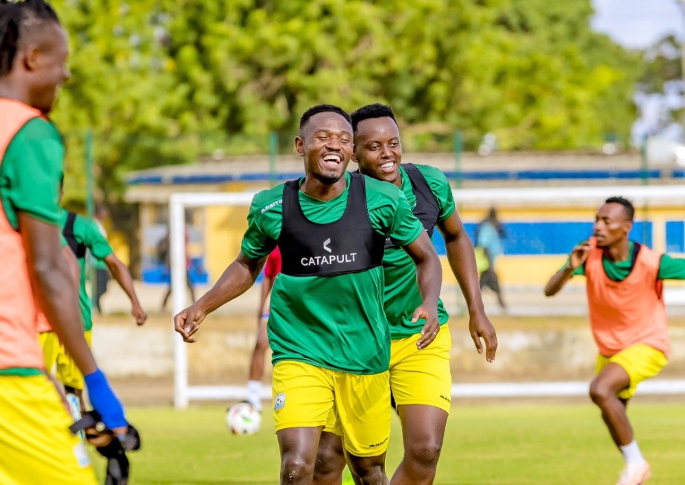 Rwanda captain Djihad Bizimana and Ange Mutsinzi during a recent training session. Rwanda welcome Benin in what promises to be a make-or-break encounter at Amahoro Stadium on Tuesday-courtesy