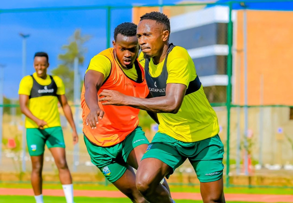 Rwanda captain Djihad Bizimana and Ange Mutsinzi during a recent training session. Rwanda welcome Benin in what promises to be a make-or-break encounter at Amahoro Stadium on Tuesday-courtesy