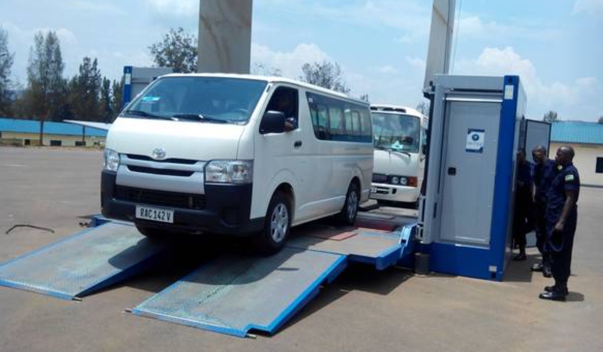 A minibus undergoes mechanical inspection at the Remera-based centre run by Rwanda National Police. Courtesy