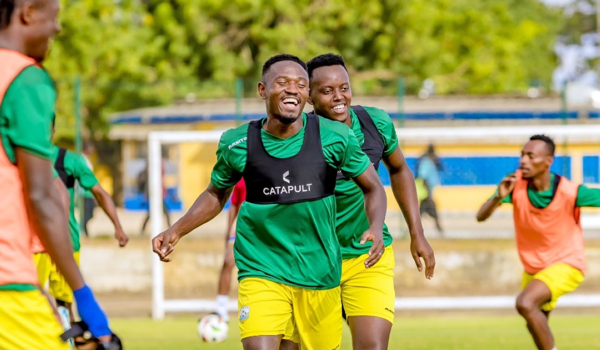 Rwanda captain Djihad Bizimana and Ange Mutsinzi during a recent training session. Rwanda welcome Benin in what promises to be a make-or-break encounter at Amahoro Stadium on Tuesday-courtesy