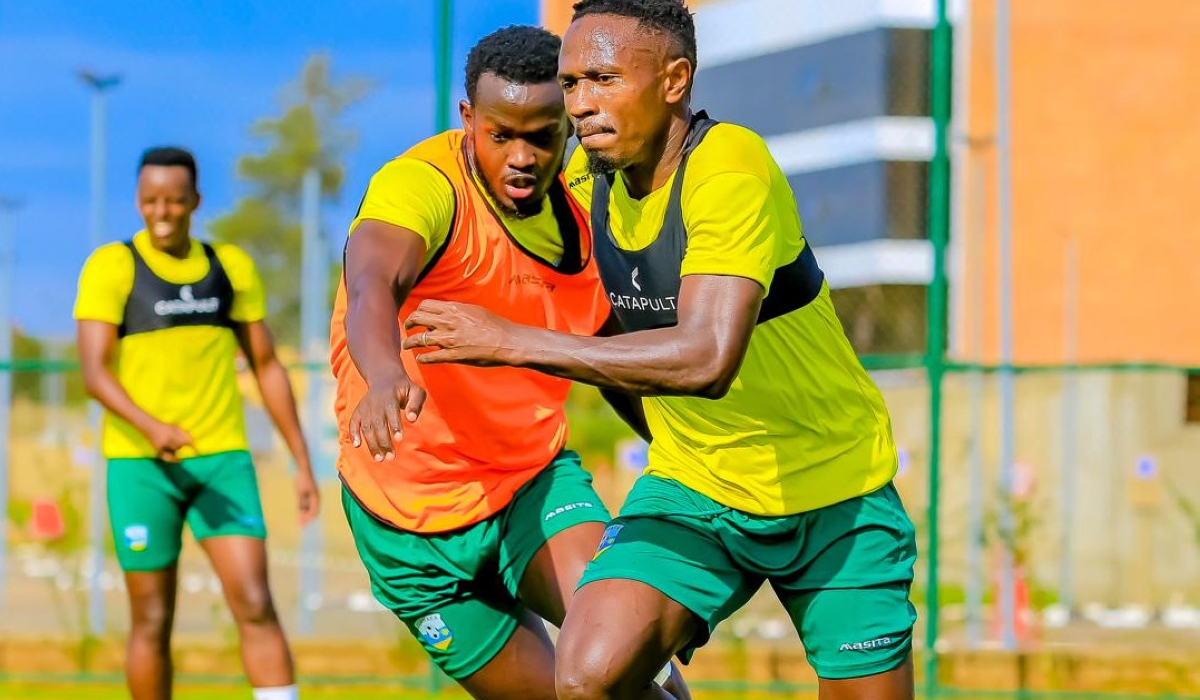 Rwanda captain Djihad Bizimana and Ange Mutsinzi during a recent training session. Rwanda welcome Benin in what promises to be a make-or-break encounter at Amahoro Stadium on Tuesday-courtesy