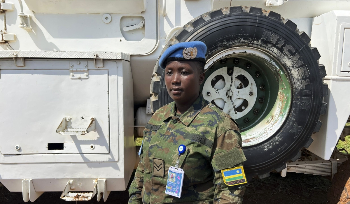 Rwandan peacekeeper Corporal Sandrine Iradukunda, during the interview with The New Times. Corporal Sandrine is currently deployed in the United Nations Mission in South Sudan.