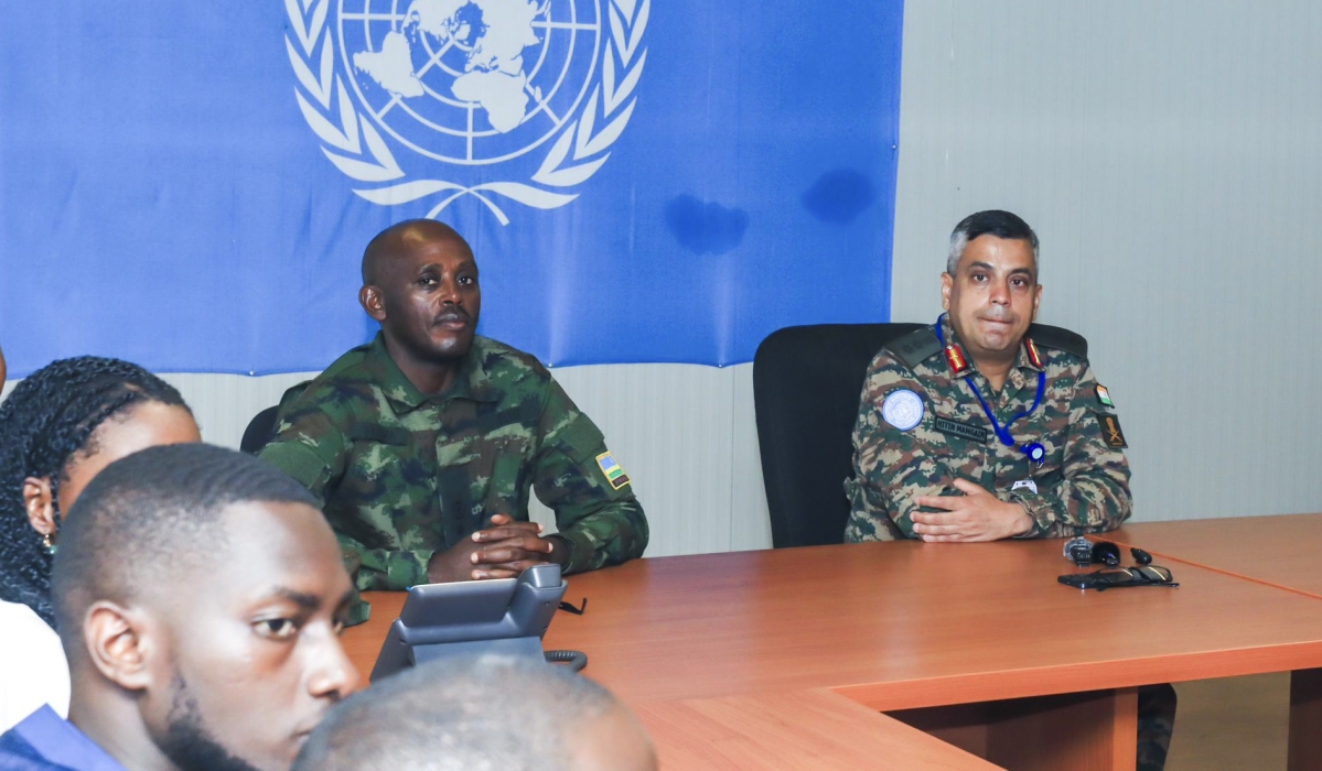 Col. Nittin Mamgain, Sector North Commander of the United Nations Mission in South Sudan (R) and Deputy RDF SpokespersonLt. Col. Simon Kabera during a media briefing in Juba, on Thursday, October 17.