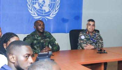 Col. Nittin Mamgain, Sector North Commander of the United Nations Mission in South Sudan (R) and Deputy RDF SpokespersonLt. Col. Simon Kabera during a press briefing in Malakal, on Thursday, October 17.