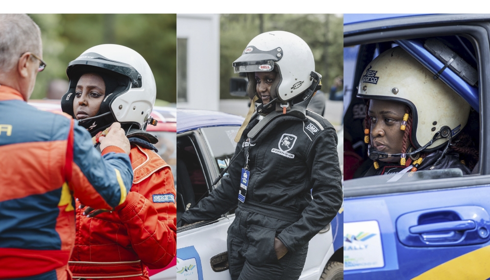 (L-R) Sandrine Isheja, Queen Kalimpinya and Anitha Pendo are among competitors at the ongoing Rwanda Mountain Gorilla Rally 2024. Photos by Dan Gatsinzi and Willy Mucyo