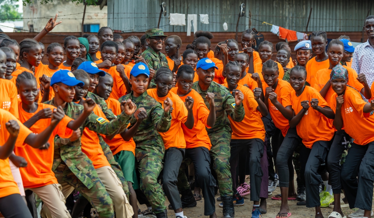 Rwandan peacekeepers under the United Nations Mission in South Sudan (UNMISS) during a physical protection training session for over 60 young girls at Malakia Girls Primary School in Malakal.