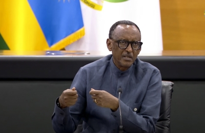 President Paul Kagame delivers his remarks during the swearing-in ceremony of the new leaders at Village Urugwiro on Saturday, October 19. Village Urugwiro