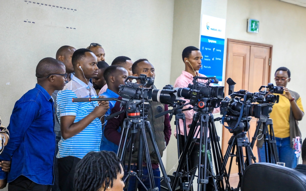 Journalists cover a press briefing on Marburg situation in Kigali. Photo by Craish Bahizi